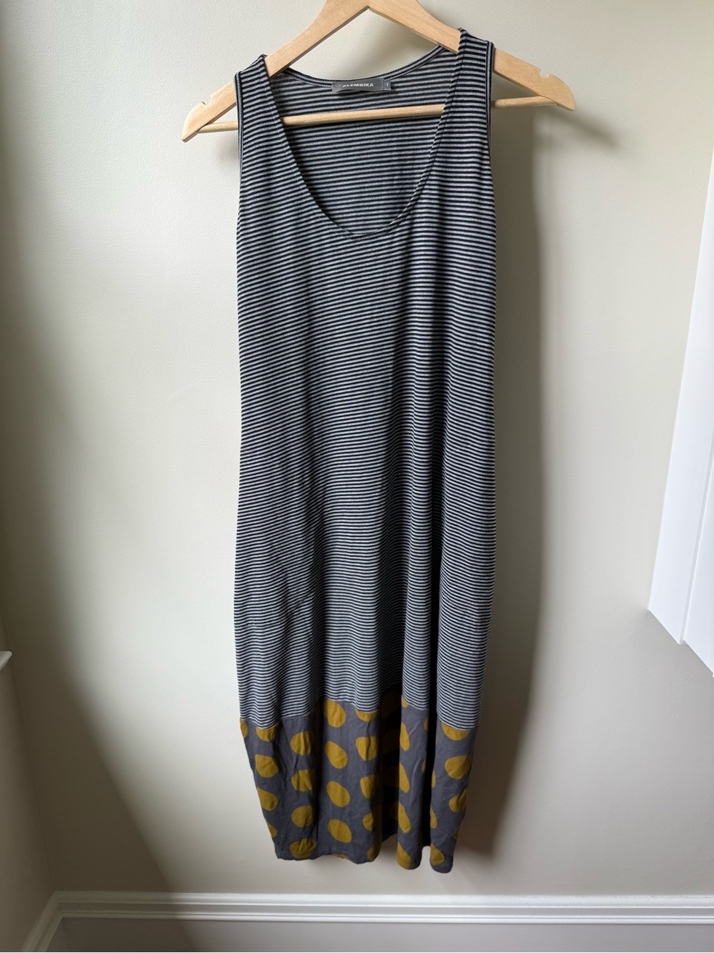 ALEMBIKA Sizzle Midi Dress Striped Polka Dot Artsy Lagenlook Quirky Eclectic 6 8